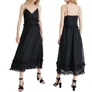 Madewell Black Shimmer Spaghetti Strap Midi Dress